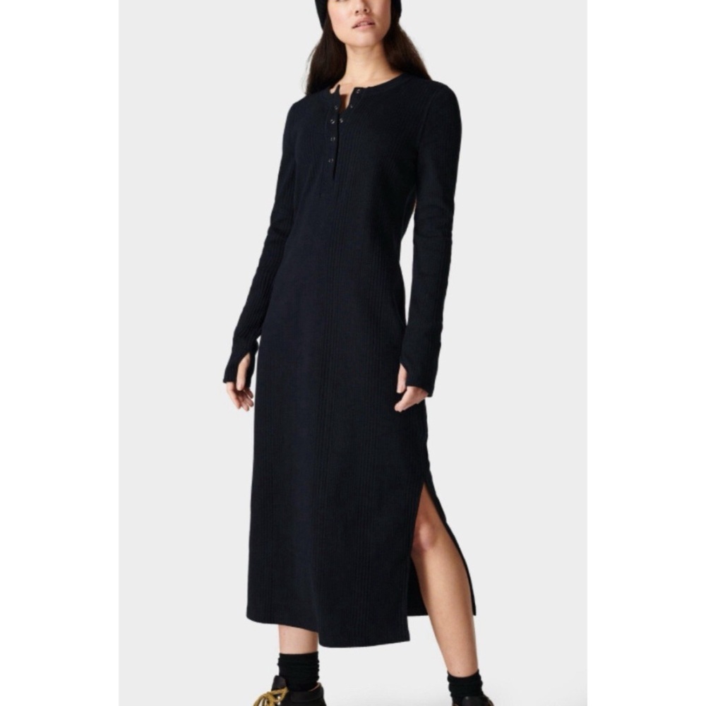 Sweaty Betty Ribbed Knit Henley Side Slit Dress